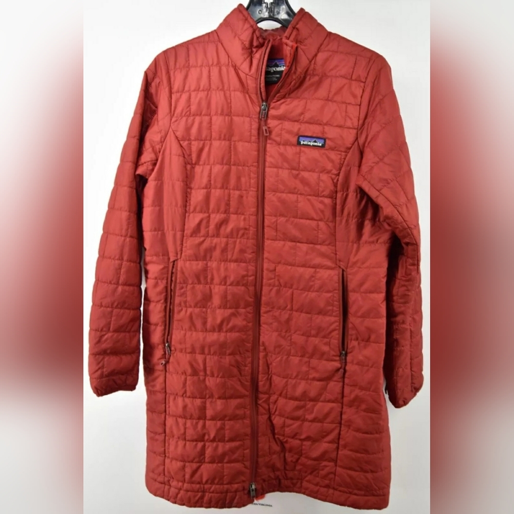 Patagonia Red Orange 3/4 Length Zip Up Jacket Coat Thermoball Women M Men Small